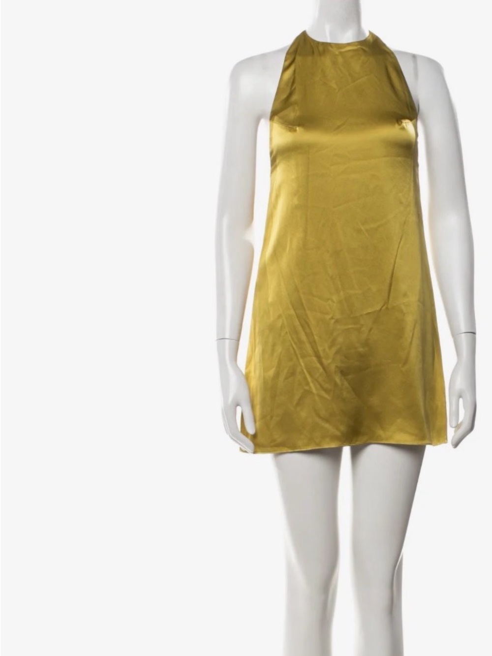 reformation Satin Halter Mini Dress in Mustard
